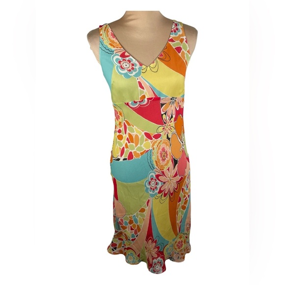 LAFAYETTE 148 ~Colorful 100% Silk Floral Sleeveless Dress Size 0 - Picture 1 of 6